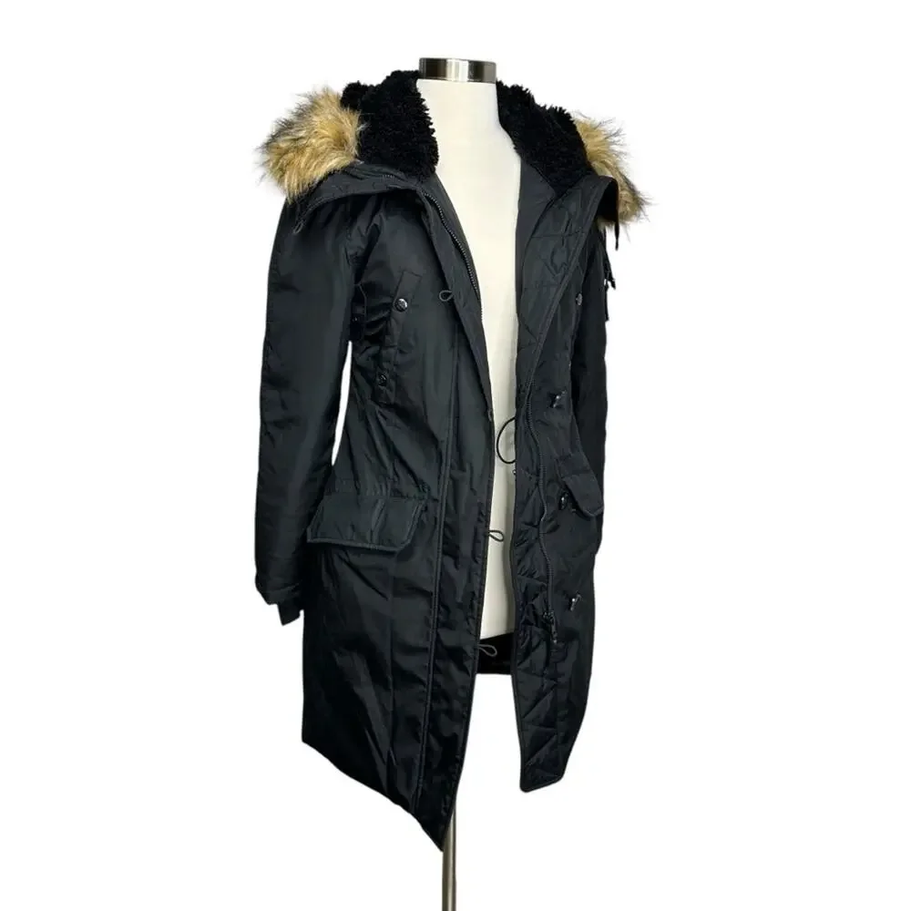 S13 SAM. NY Down Eskimo Coat Black Size XS Faux Fur Hood Jacket Warm - Picture 4 of 12